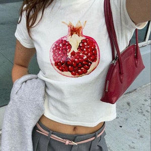 Pomegranate Print Baby Tee, Y2k Graphic Baby Tee, 90s Baby Tee, Trending Fruit Shirt, Y2k Shirt