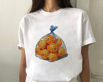Orange T-shirt, Vintage Y2k 2000&#39;s T-shirt, 90s Style Clothing, Y2K Clothing, Aesthetic Fruit Shirt, Vintage Fruit Shirt Graphic Fruit Shirt