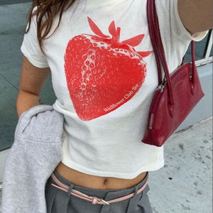 Strawberry Baby Tee | Vintage Fruit T-shirt |  Fruit Graphic Y2k 2000&#39;s Baby Tee | 90s Style Clothing
