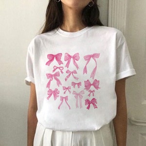Coquette Ribbon Bows Tshirt, Ribbon Illustration Top, y2k Baby Tee Shirt, Trendy Coquette Tshirt, Coastal Grandma Pinterest Aesthetic
