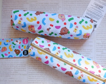Pencil case/ Fabric zipper pouch/ Portable brush case/ Line Friends