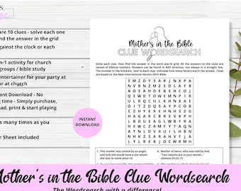 Ricerca di parole sulla Bibbia per le madri I Attività cristiana stampabile I Madri nella Bibbia I Attività della scuola domenicale I Attività biblica per la festa della mamma