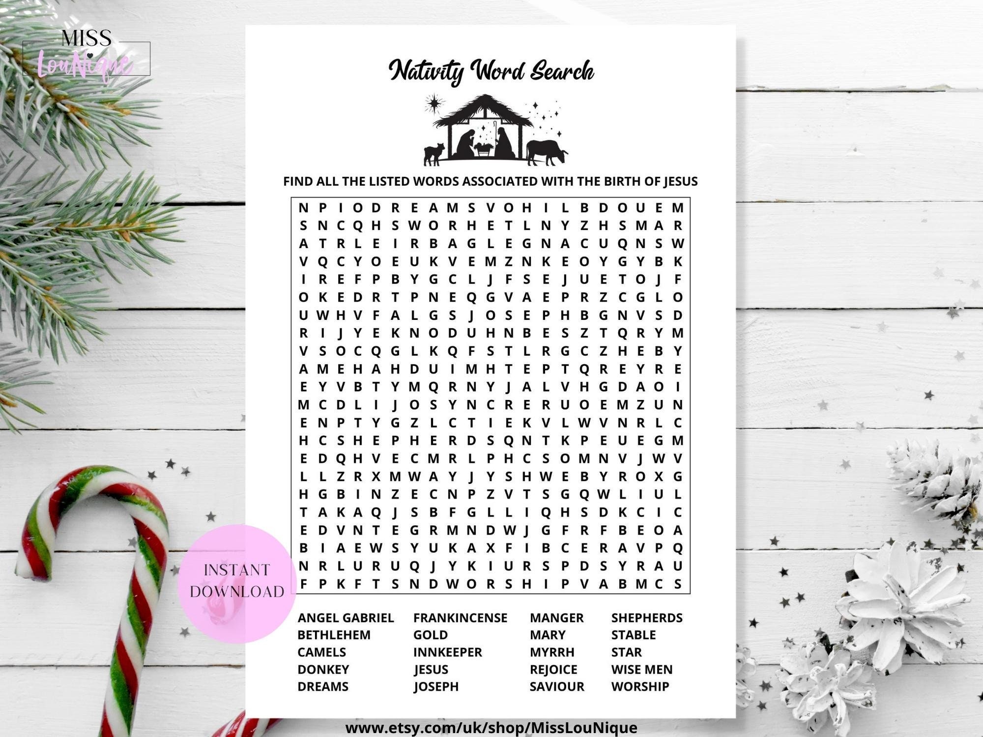 Printable Nativity Wordsearch Birth of Jesus Word Game Christmas Game ...