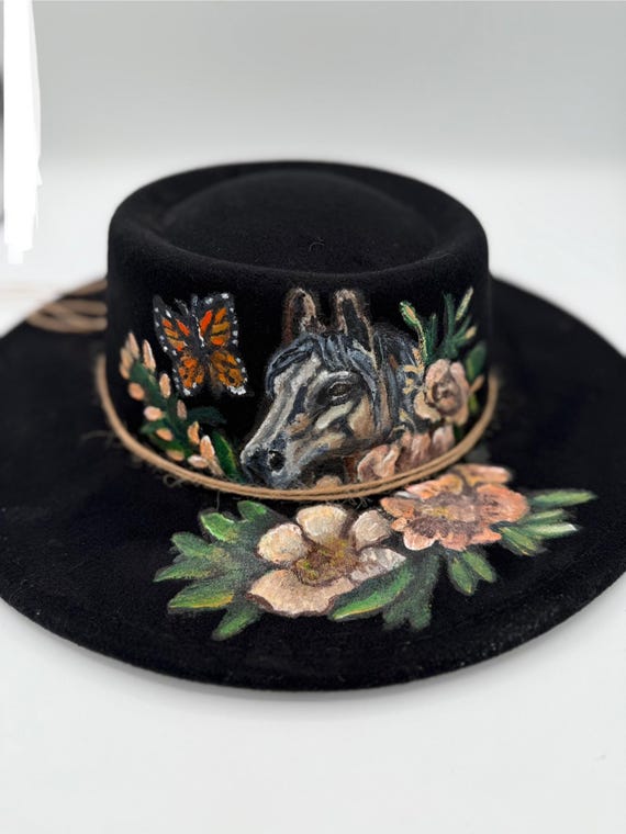 Hand-painted Floral Horse Cowgirl Hat – Western Rodeo Felt 
