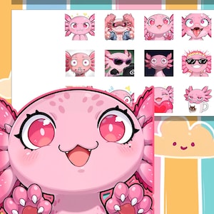 Pink Axolotl Emotes: Kawaii Chibi Twitch & Discord Streamer Emoji