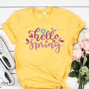 Hello Spring Shirt, Cute Spring T-shirt, Spring Clothing, Spring T-shirt, Cute Shirts For Women, Women Shirts, Shirts For Women,