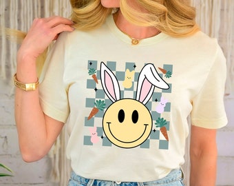 Easter Smiley Face Bunny Shirt, Easter Shirt, Easter Bunny Tee, Smiley Bunny T-Shirt, Retro Easter Shirt, Groovy Easter, Easter Bunny Shirt