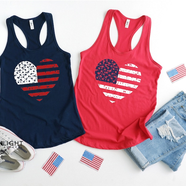 American Flag Tank Top, 4th of July Heart Tank, Independence Day Tank Top, Freedom Tank Top, Memorial Day Tank Tops, Patriotic Tank Top