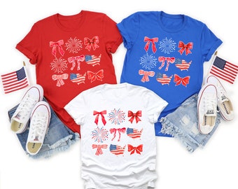 America Map, Fireworks, Bow TShirt, 4th of July Shirt, Independence Day Gift Shirt, Memorial Day Tee, Patriotic Shirt, 4th of July Gift Tee