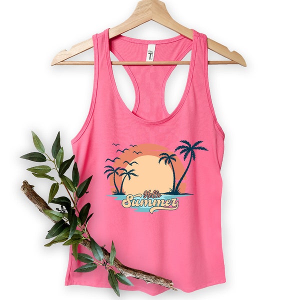 Hello Summer Tank Top, Beach Tank Top, Vacation Tank Tops, Gift For Mom, Palm Tree Top, Women Tank Top, Tank Tops for Women, Gifts For Women