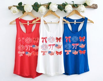 America Map, Fireworks, Bow Tank Top, 4th of July Tank, Independence Day Tank Top, Coquette Tank, Memorial Day Tank Tops, Patriotic Tank Top