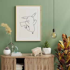Pikachu Line Art, Pokemon Poster, abstraktes Pokemon, minimalistisches Pokemon, minimalistische Kunst, Gaming Poster, Spielzimmer Kunst, DIGITAL DOWNLOAD