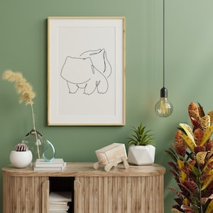 Bulbasaur Line Art, Cartel de Pokémon, Pokémon abstracto, Pokémon minimalista, Arte minimalista, Póster de juegos, Arte de sala de juegos, DESCARGA DIGITAL