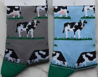Cow Socks Unisex Mens Womens Cotton Novelty Funny Animal Country Farm Matching His Hers Happy Casual Office Business One Size Dairy Calf