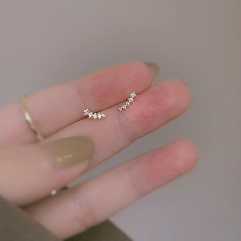 Pave Crystal Ear Climber / Dainty Ear Climber / Delicate Earring / Mi…