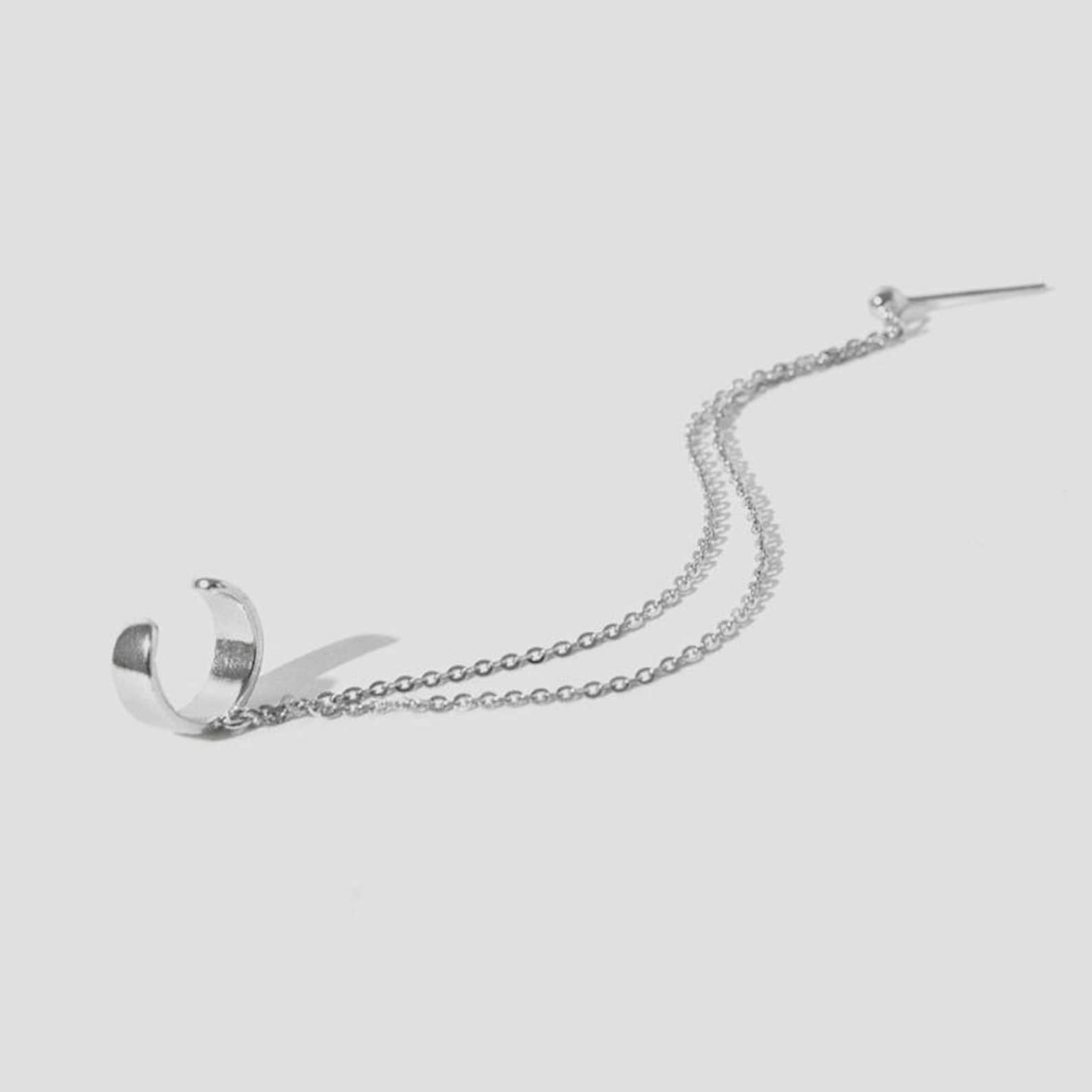 Silver Ear Cuff With Chain / Chain Ear Cuff / Silver Wrap Etsy