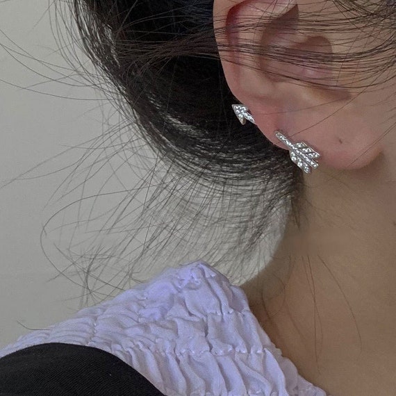 Silver Arrow Ear Climber Crystal Arrow Earrings Crawler Ear Cuff
