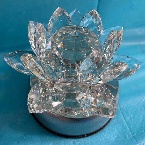 Large K9  crystal Lotus flower + rotary display base/ color Led light