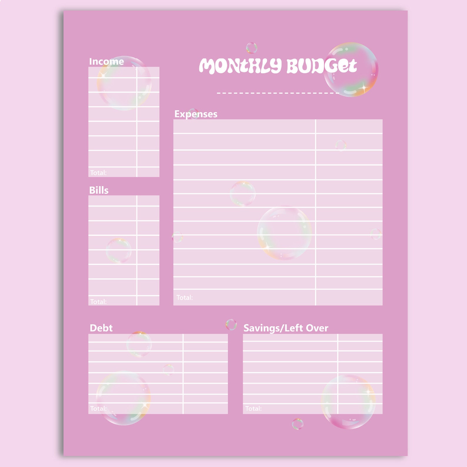 Monthly Budget Printable Single Page PDF Template Cute - Etsy