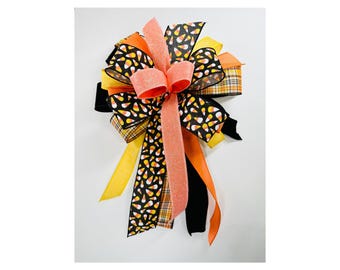 Candy Corn Halloween Bow for Lantern, Halloween Lantern Swag, Orange Yellow Black Fall Bow, Halloween Door Bow, Last Chance Decor