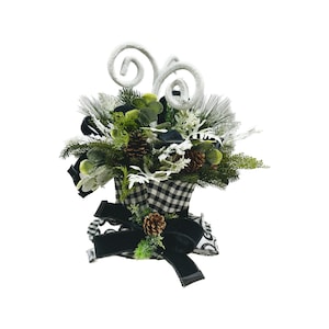 Snowman Christmas Table Centerpiece: Holiday Winter Greenery Arrangement