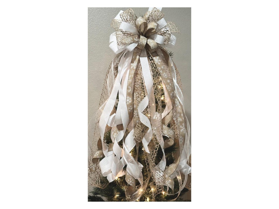 Neutral Tree Topper XL Christmas Tree Topper Bow Neutral Snowflake Tree Topper Elegant ...