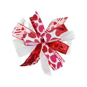 Valentine&#39;s Day Bow, Bow With Hearts, Farmhouse Bow, Lantern Topper, Valentine Bow for Lantern, Valentine Bow for Wreath