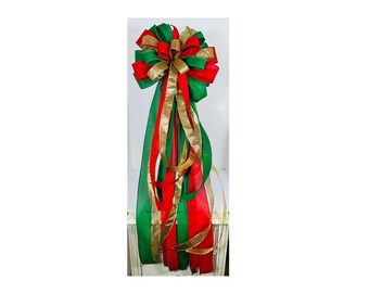 Custom Christmas Tree Topper Bow XL, Personalized Holiday Bow, Choose Your Colors, Large Tree Top Bow, Extra Long Tail Bow