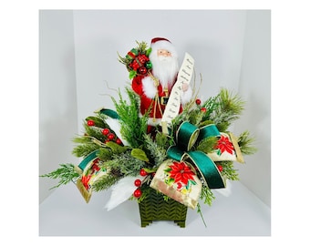 Vintage Santa Christmas Centerpiece, Traditional Holiday Table Arrangement, Classic Christmas Decor, Limited Holiday Design