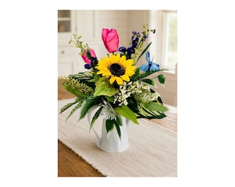 Sunflower Spring Centerpiece, Colorful Floral Arrangement, Tulip Table Decor, Butterfly Centerpiece, Spring Kitchen Decor