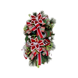 Christmas Elf Door Swag: Red Poinsettia Holiday Wreath