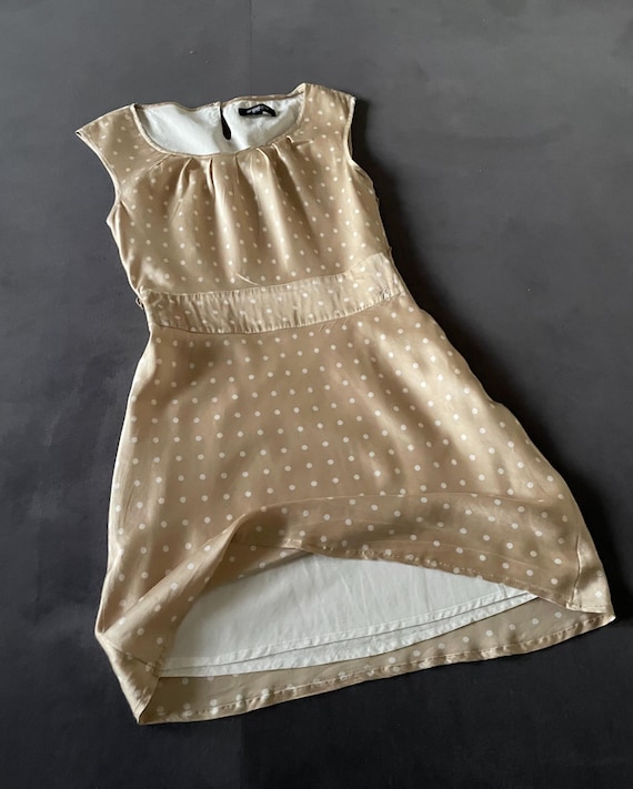 Vintage beige dot silk dress with cotton lining