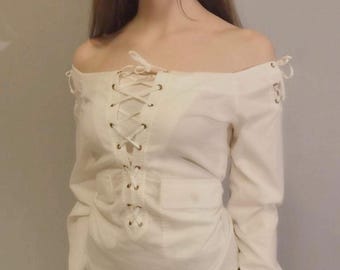 Blusa safari vintage YSL Rive Gauche en blanco leche