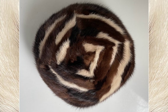 Natural mink fur winter hat brown beige vintage 8… - image 9