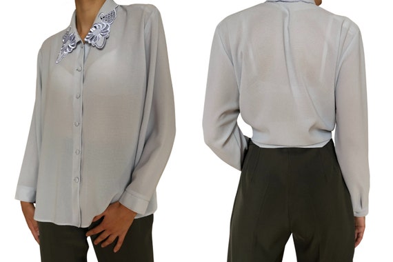 Lady Blouse Festive Light Grey Vintage Padded Ric… - image 7