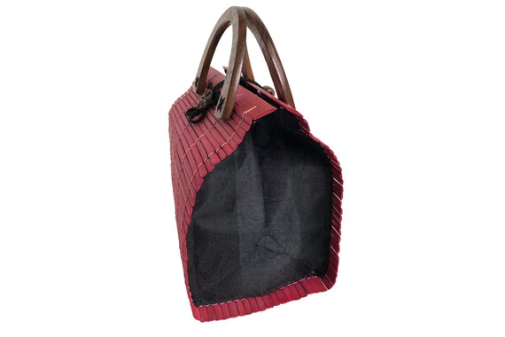 Handbag 1980s Raspberry Red Vintage Bamboo And Wo… - image 3