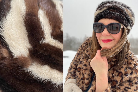 Natural mink fur winter hat brown beige vintage 8… - image 4