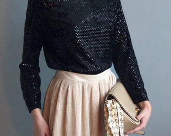 Glam top with sequins brown 90s vintage glitter disco party bohemian evening
