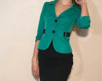 Y2K Emerald Green Blaze Fitted Jacket Size XS/S Made in Italy