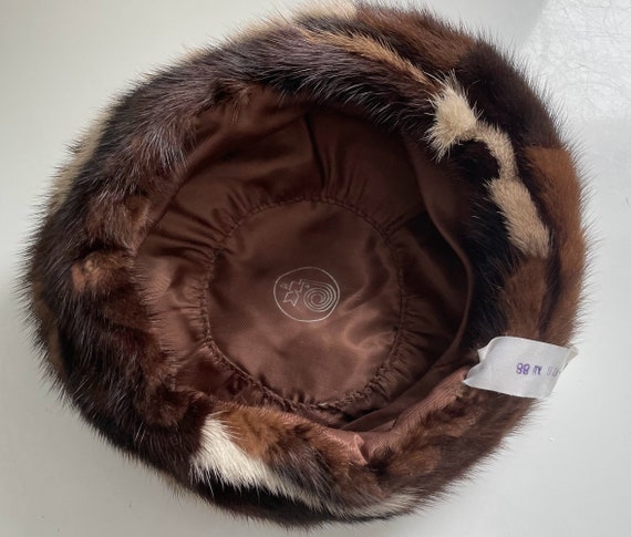 Natural mink fur winter hat brown beige vintage 8… - image 10