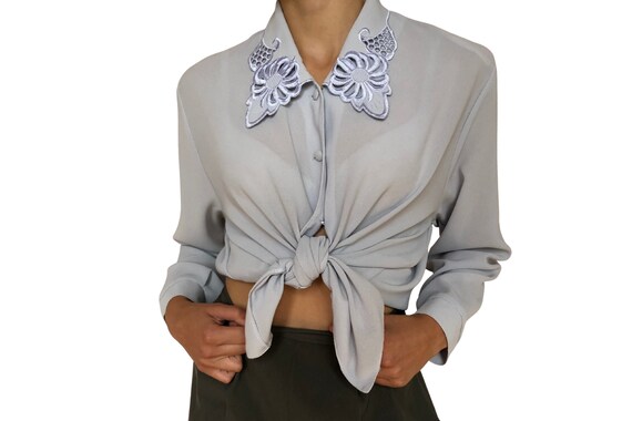 Lady Blouse Festive Light Grey Vintage Padded Ric… - image 4