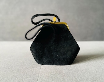 50er Jahre  Schwarze Wildlederhandtasche mit Bernstein Verschluss