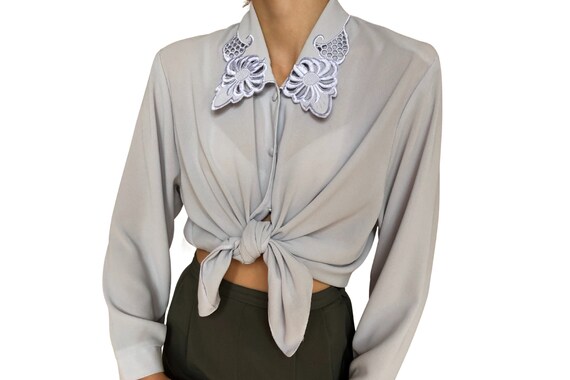 Lady Blouse Festive Light Grey Vintage Padded Ric… - image 1