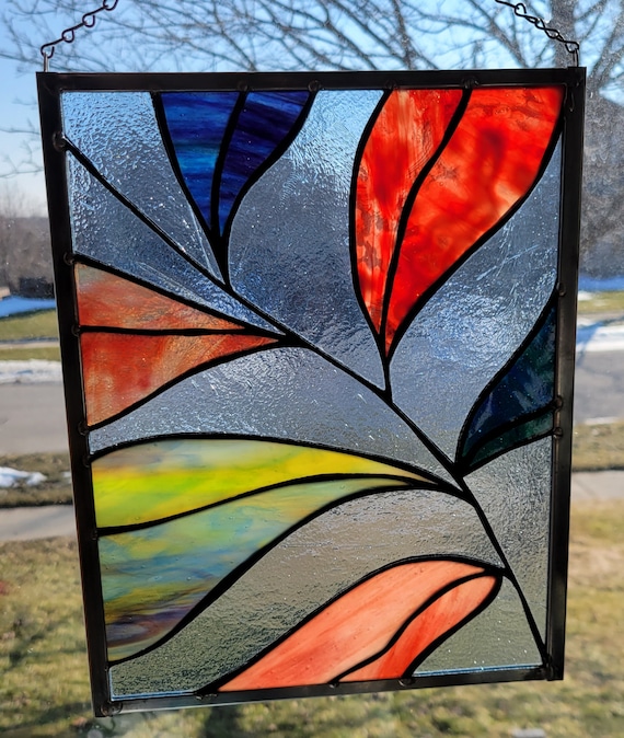 Stained Glass Panel Shades of Leaves Etsy