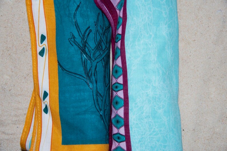 Set of two large square scarves shawl wrap headscarf hair accessories seaweed ocean light cotton hair scarf aquatic nautical design gifts