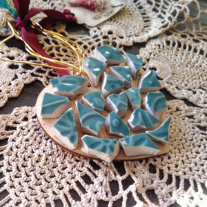 Turquoise ceramic heart keepsake, Heart ornament, Handmade Mother&#39;s Day gift.