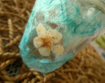 Floral, lace and handmade paper candle holder.  Handcrafted floral tealight candle holder. Valentine gift.