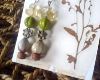 Gold quartz and bead boho handmade earrings