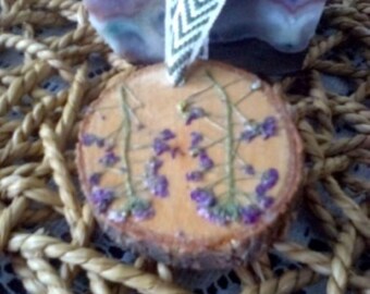 Pressed flower wood slice nature ornament