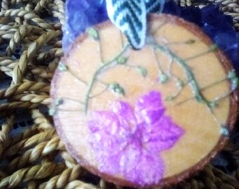 Pressed flower wood slice natural ornament